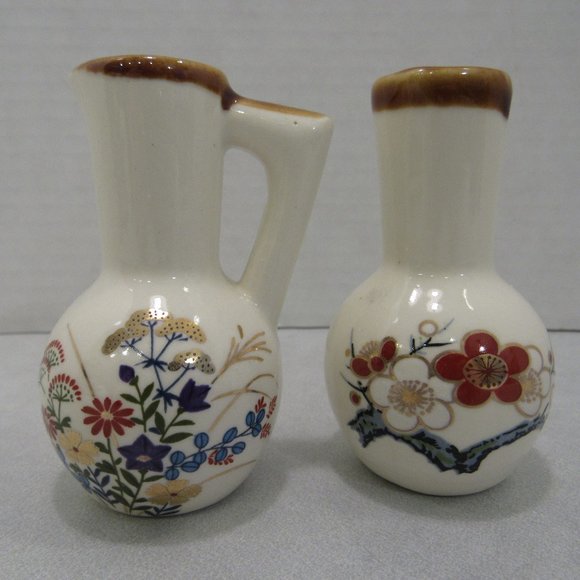 Unknown Other - Pair Mini Pitcher Vase Floral Ceramic Chinese